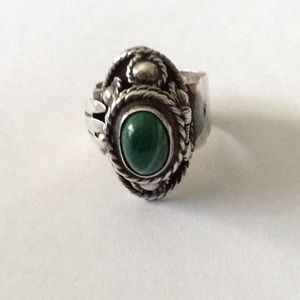 Vintage Malachite and silver poison ring